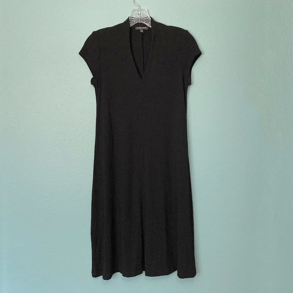 Eileen Fisher shawl collar v-neck short-sleeve knee-length dress